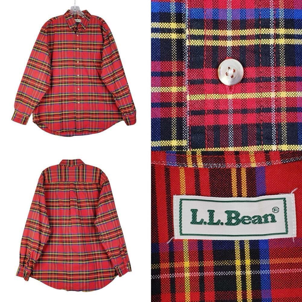 Ll Bean Button Down Shirt Long Sleeve Men’s Size Large L Red Plaid Cotton